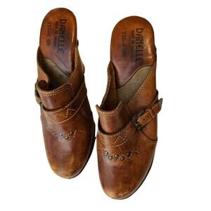 Danelle women 8m brown leather platform western studded mule wedge boho retro